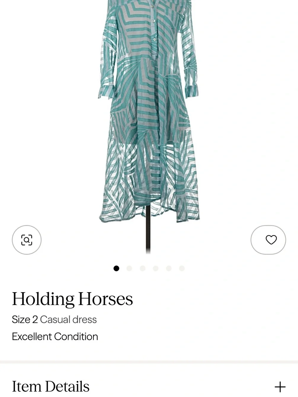 HOLDING HORSES Teal Striped Sheer Button-Front Midi Dress